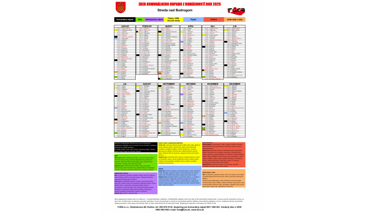 Harmonogram zberu komunálneho odpadu - rok 2025