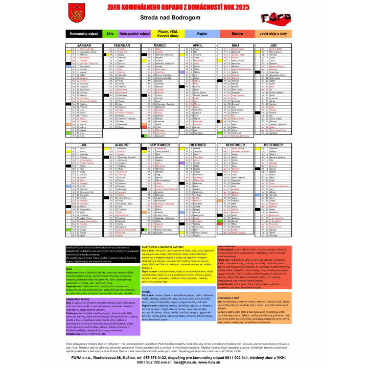 Harmonogram zberu komunálneho odpadu - rok 2025